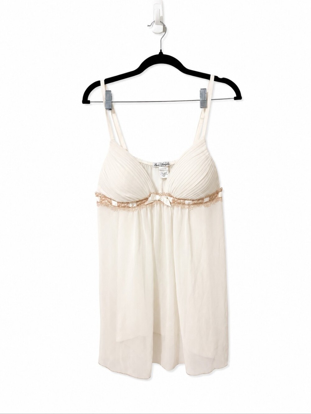 Linea Donatella Ivory Babydoll Chemise Nightgown Lace Trim Pleated Cups Size L